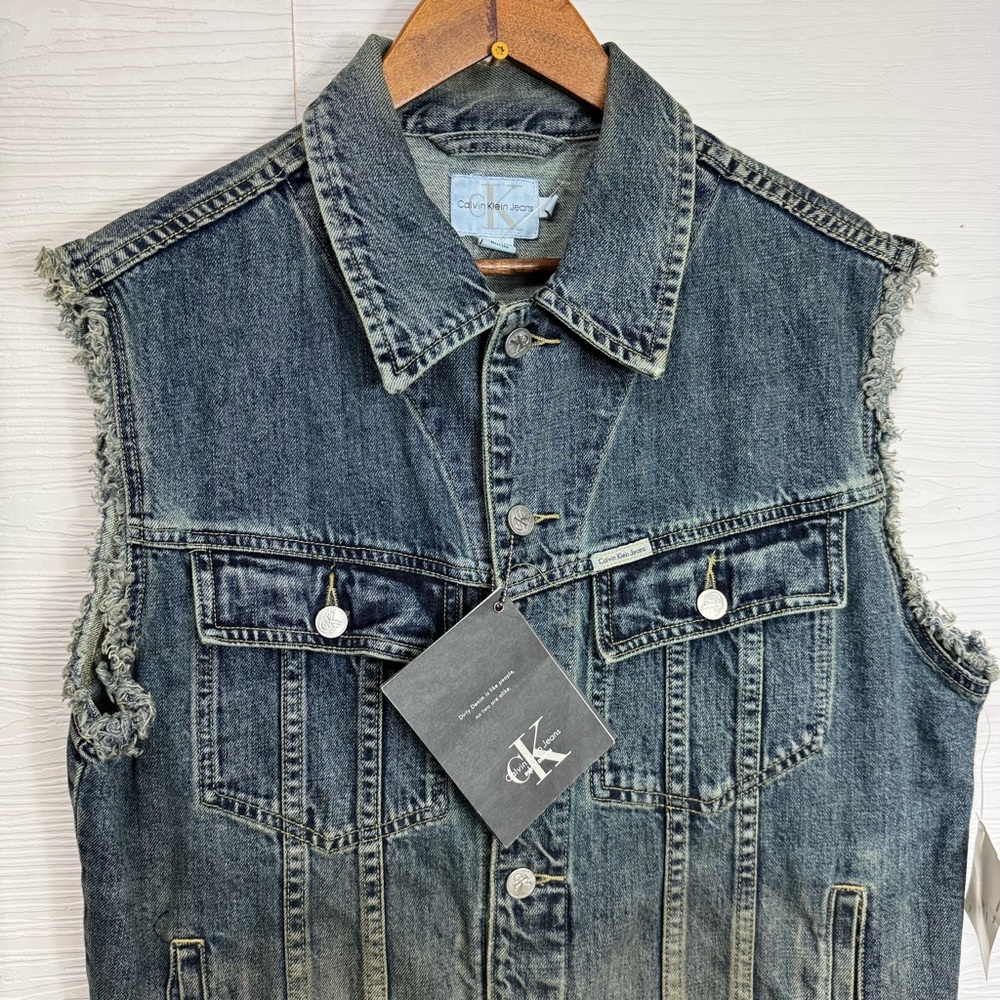 Vintage Calvin Klein Jeans Men's Dark Blue Denim Vest Dead Stock - Picture 3 of 13